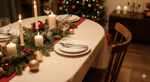 Una mesa navideña con un sitio libre, ilustrando qué es el síndrome de la silla vacía en navidad
