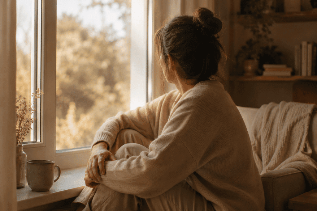 Persona mirando por la ventana reflexionando — cómo superar la tristeza de una separación