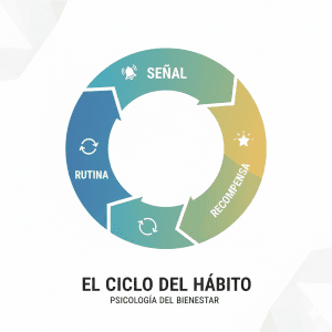 Infografía sobre el ciclo del hábito en psicología: señal, rutina y recompensa. Psicología cambio de hábitos para ti