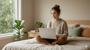 Chica joven buscando terapia juvenil online para ayudarla en sus problemas