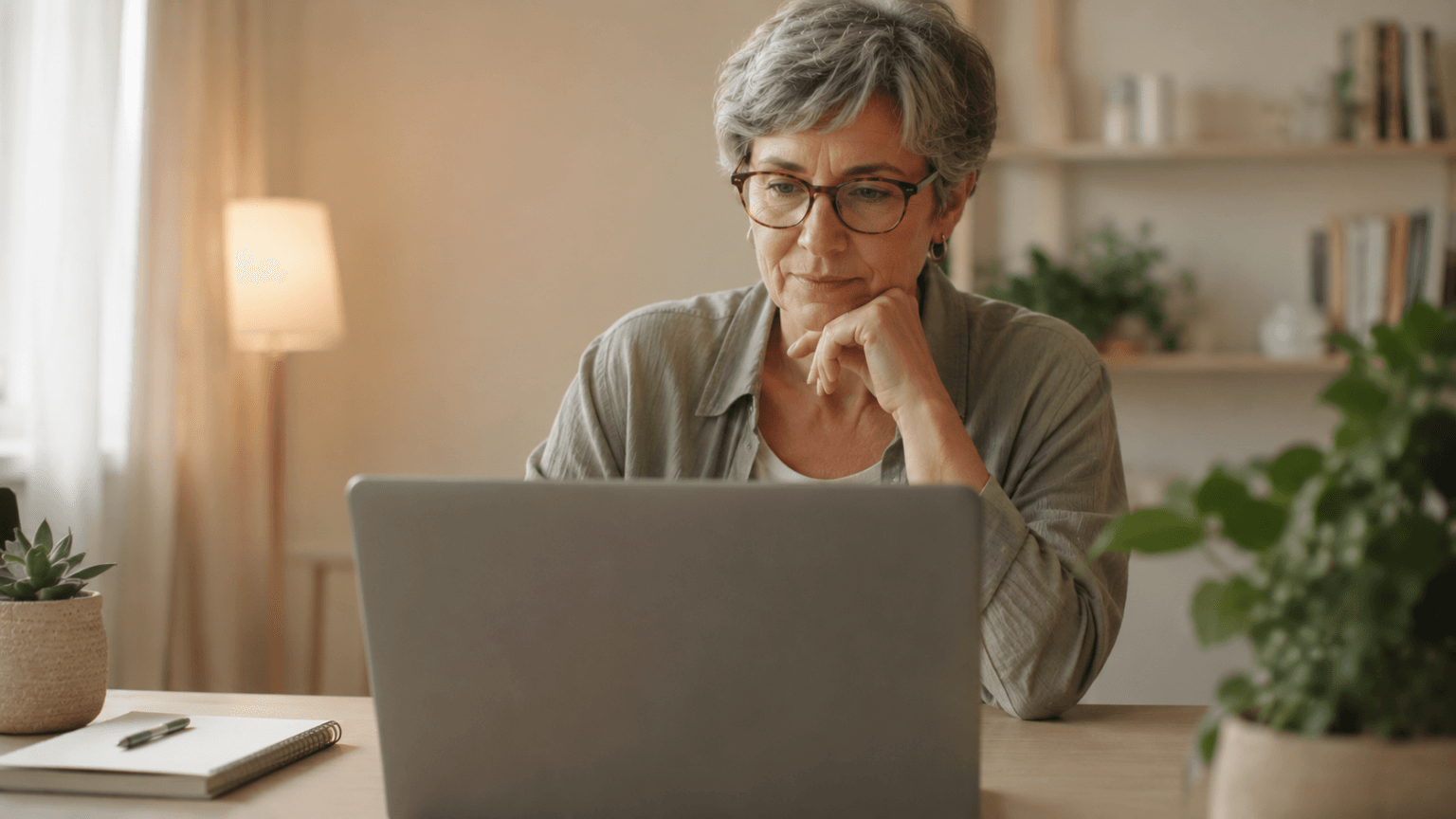 Mujer realizando ejercicios de rehabilitación cognitiva online con una neuropsicóloga por videollamada